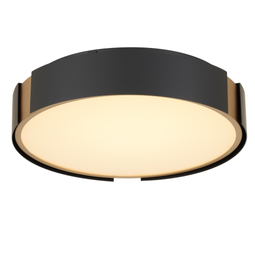 13-Inch Matte Black Steel LED Flush Mount Ceiling Light with Brass Accent