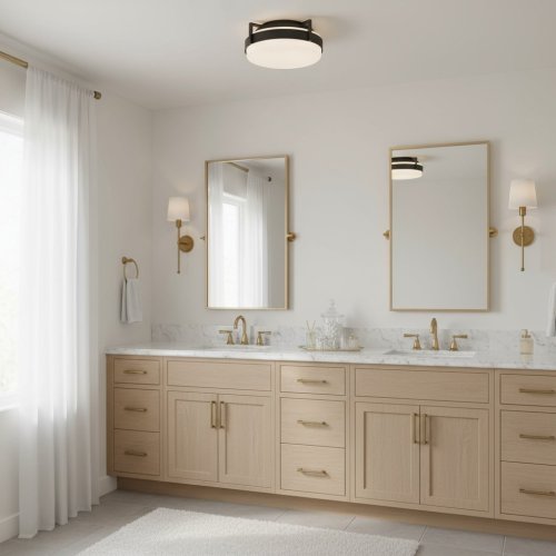 15-Inch Black Steel Integrated LED Bathroom Flush Mount Light