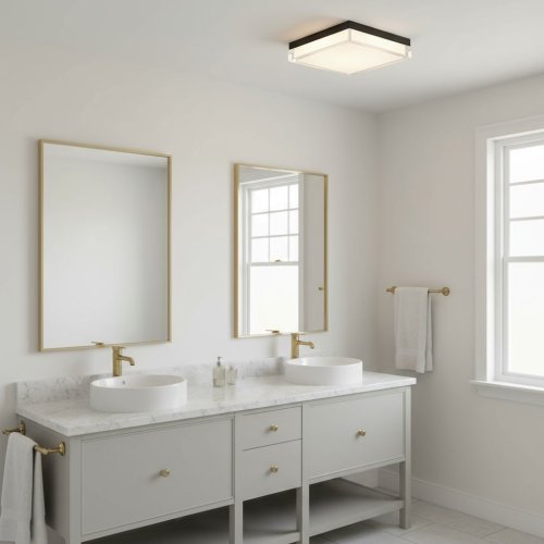 11-Inch Black Steel Integrated LED Bathroom Flush Mount Light