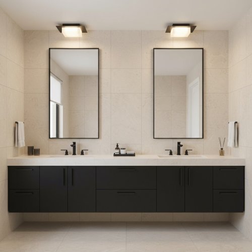8-Inch Square Black Integrated LED Flush Mount Steel Bathroom Light