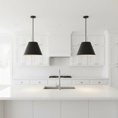 16-Inch Black Steel Integrated LED Pendant Light for Living Rooms