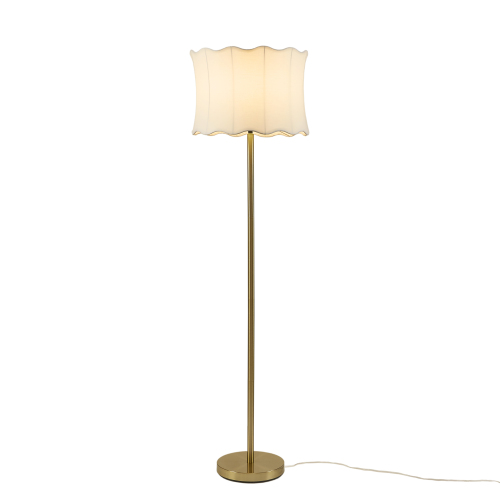 White Textured Iron Table Lamp with Fluted Fabric Shade, 60 Inch