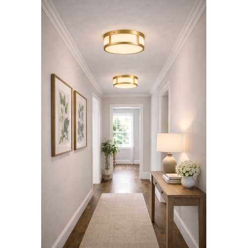 10-Inch Antique Brass Steel Integrated LED Flush Mount Light