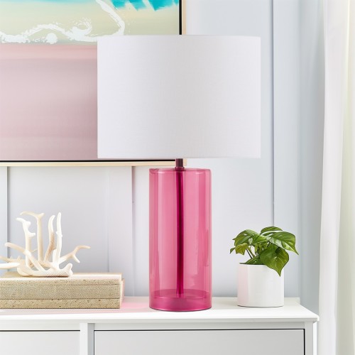 Pink Glass Table Lamp, 12 x 12 x 20.5-Inch Decorative Lighting