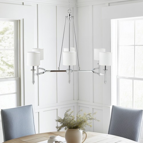Chrome 6-Light Iron Chandelier with Fabric Drum Shades, 21.75-Inch