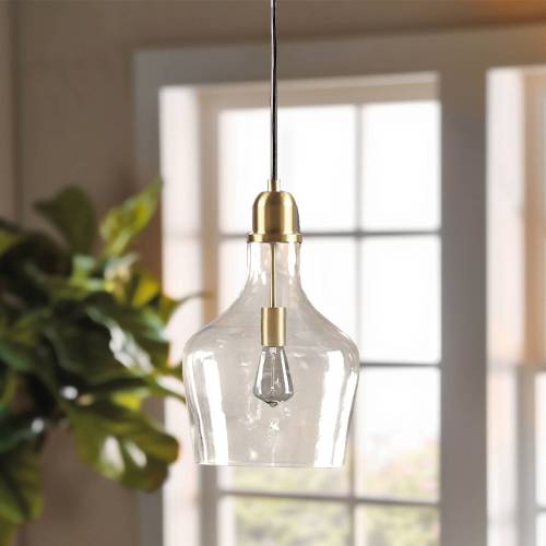 Gold and Clear Glass Bell Pendant Light, 13-Inch Metal Fixture