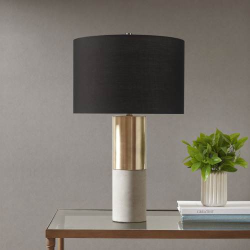 Black Concrete Table Lamp with Cotton Shade, 16 x 16 x 27.5 Inches