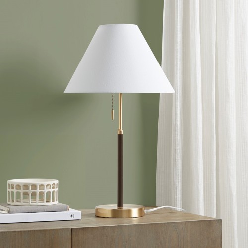 Two-Tone White Iron Pull-Chain Table Lamp, 23.5 Inches Tall
