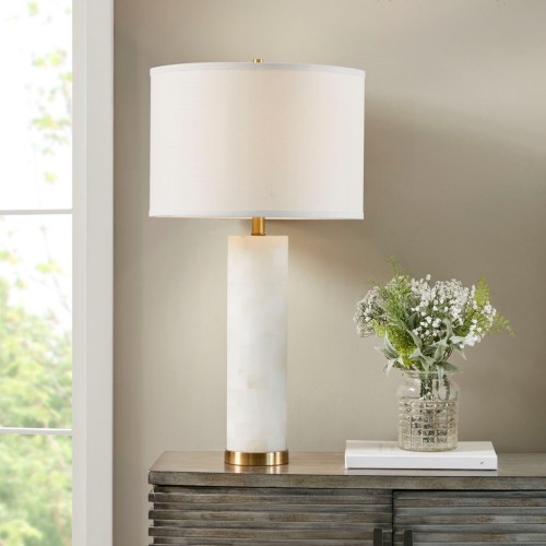 Alab White and Gold Metal Table Lamp, 16 x 16 x 30 Inches