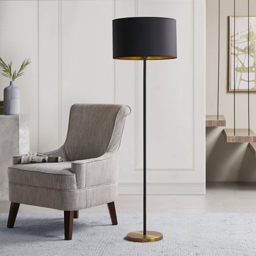 Black Metal and Cotton Floor Lamp, 17 x 17 x 59 Inches Tall