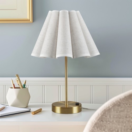 Gold Iron Tap-Control Dimmable Table Lamp with Outlet, 17.5-Inch