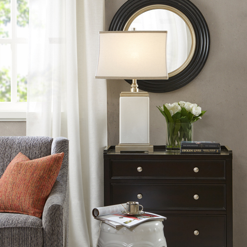 Ivory Rectangular Ceramic and Metal Table Lamp, 29.5 Inches Tall
