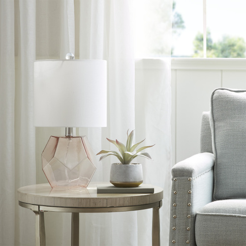 18-Inch Pink Geometric Glass Table Lamp with Cotton Material