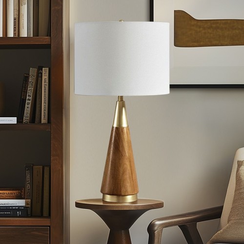 Triangular Gold and Brown Polyester Table Lamp, 26-Inch Tall