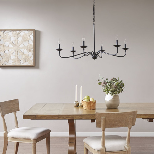 6-Light Matte Black Cotton Chandelier, 40-Inch Wide, 72-Inch Tall