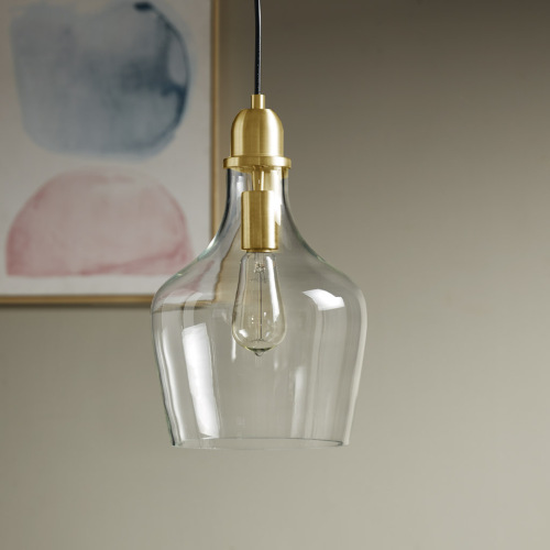 9-Inch Gold and Clear Glass Bell-Shaped Hanging Pendant Light