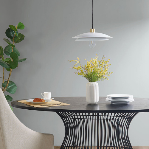 2-Tier Layered Gold and White Metal Pendant Light, 15 x 15 x 50 in.