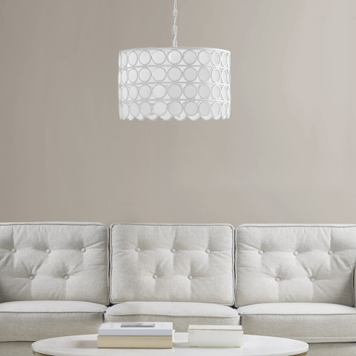 White 4-Light Iron Chandelier with 16.25-Inch Glass Drum Shade