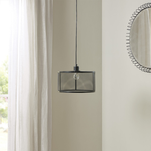 Black Iron Mesh Pendant Light, 11.75-Inch Wide x 76-Inch High
