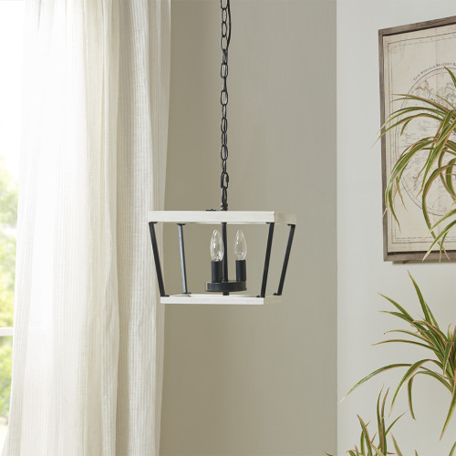 White and Black Metal Pendant Light, 11.75-Inch Wide, 50.5-Inch High