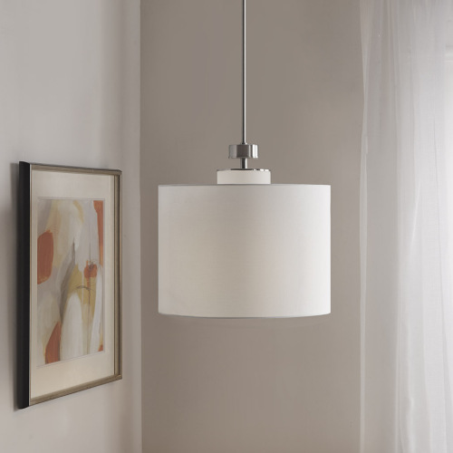 White Cotton Drum Shade Pendant Light, 18-Inch, 62-Inch High
