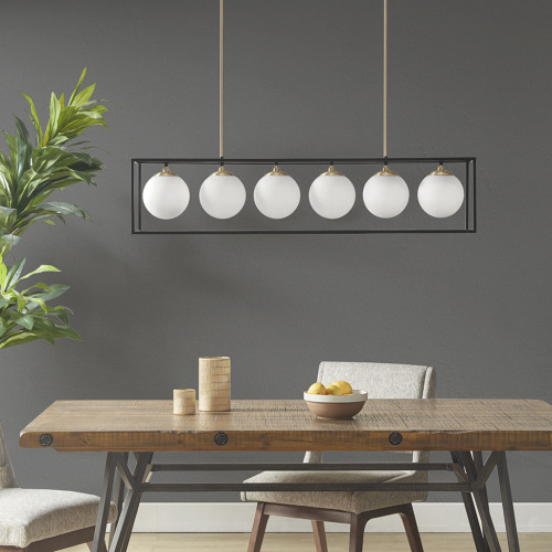 43-Inch 6-Light Frosted Glass Globe Chandelier in Black Cotton