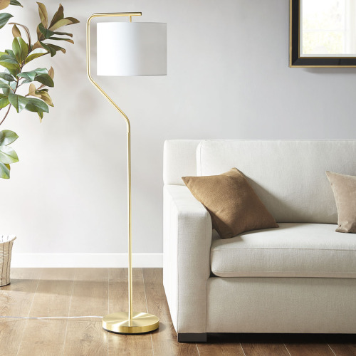 Angular Arched Gold Polyester Floor Lamp, 15.75 x 13.50 x 60 in.