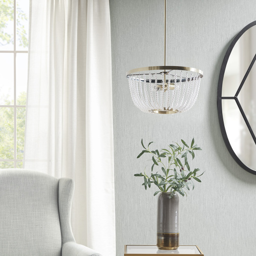 2-Light ded Chandelier - Antique Brass+White - Acrylic
