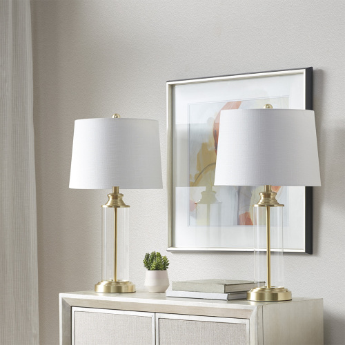 Glass Cylinder Table Lamp Set of 2 - Gold - Cotton
