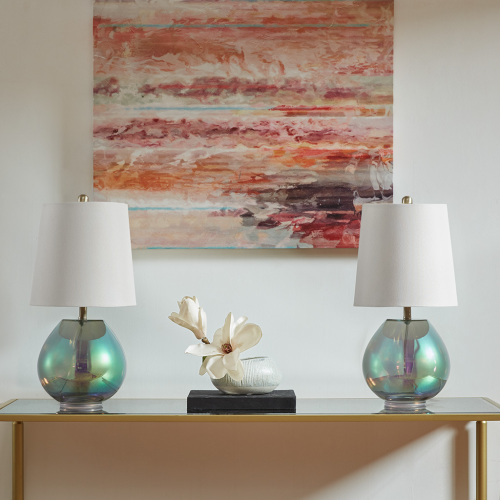 White Cotton Iridescent Glass Table Lamp, 19.5-Inch Tall Light
