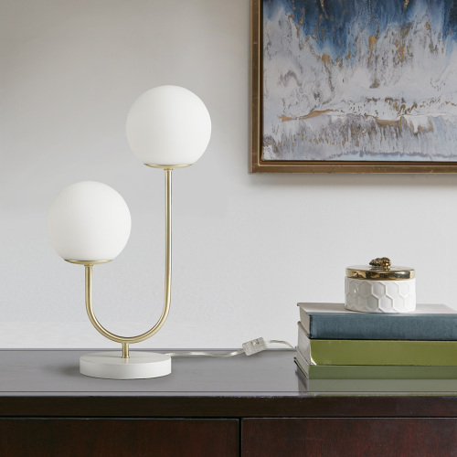 Modern 20-Inch Gold and White Iron 2-Light Globe Table Lamp