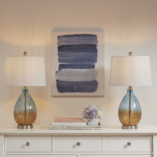 Set of 2 Blue Ombre Glass Table Lamps with Cotton, 26.75-Inch