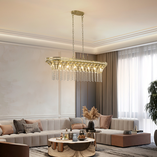 39-Inch Modern Gold Crystal Linear Rectangle Pendant Chandelier