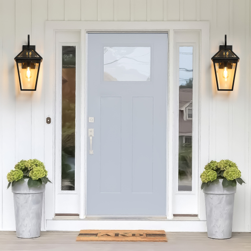 21-Inch 2-Pack Black Outdoor Wall Lantern Sconces, Clear Glass