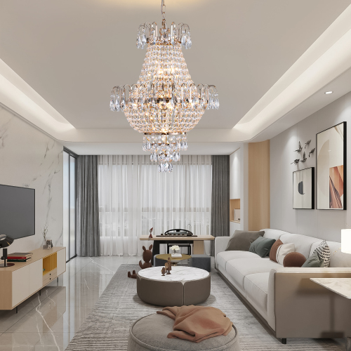 Large Gold Crystal Chandelier in Iron for Contemporary Interiors