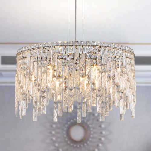24-Inch Chrome Iron Round Crystal Chandelier for Modern Interiors