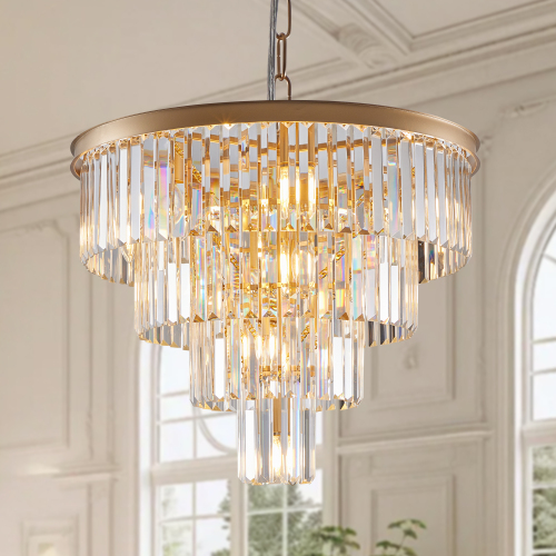 24-Inch Gold Crystal and Iron 4-Tier Chandelier, Bulbs Not Included