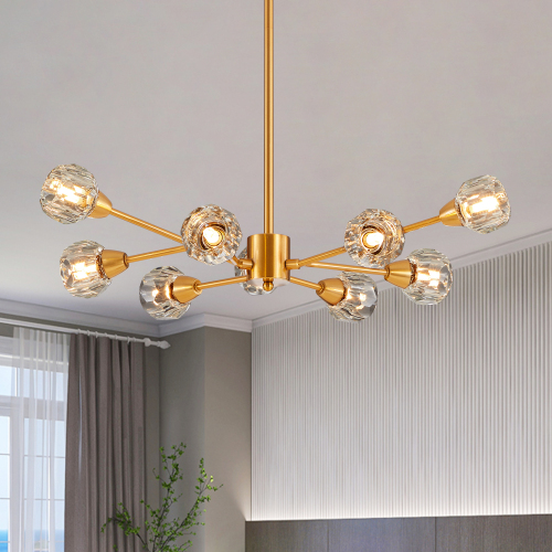 28-Inch 9-Light Golden Crystal Chandelier for Living and Dining Rooms
