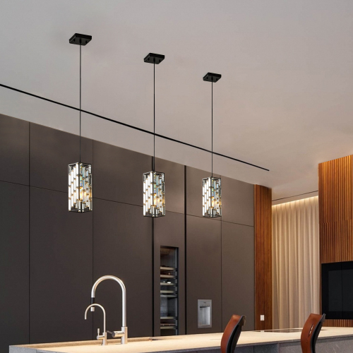 4-Inch Black Crystal Pendant Light, 3-Pack Adjustable Ceiling Lamps