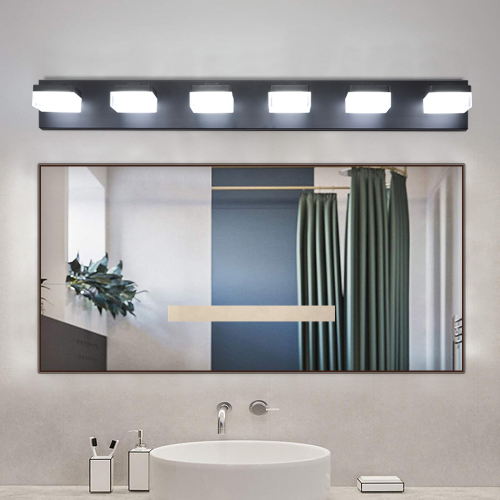 Modern 6-Light Black LED Vanity Mirror Fixture in Acrylic and Iron