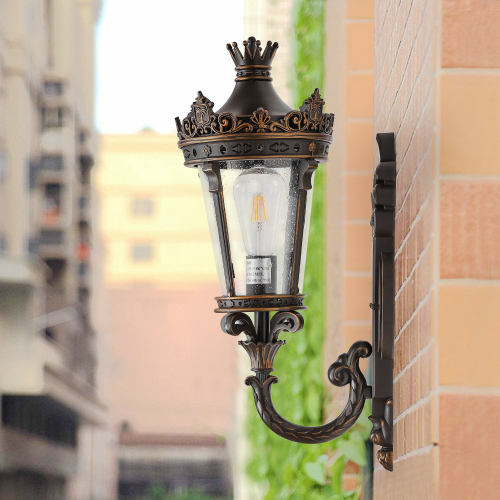 21-Inch Coffee & Golden Aluminum Outdoor Wall Lantern with Clear Glass