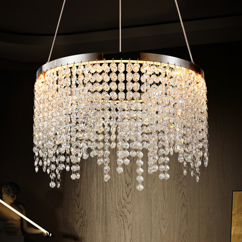 16-Inch Modern Crystal & Stainless Steel LED Chandelier, Chrome/Transparent