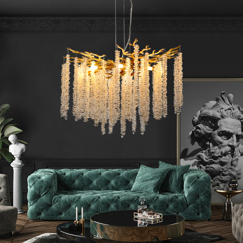 24-inch Modern Golden Pendant Light with Cascading Crystal Strands, Ideal for Living Room, Dining Room and Foyer, High-End Decorative Lighting Fixture (Bulb Not Included) - Gold,Transparent - Crystal,Iron
