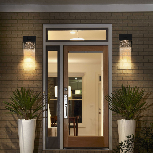 2-Pack Outdoor Wall Light Fixture, Weatherproof LED Wall Sconce with Bubble Crystal and Light Sensor - 12W Per Lamp - Black - Modern - Black