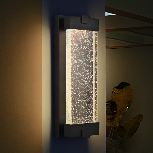 19-Inch Black Aluminum Outdoor LED Wall Light with Crystal Glass