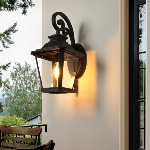 21-Inch Traditional Black Aluminium Outdoor Wall Lantern with Clear Glass