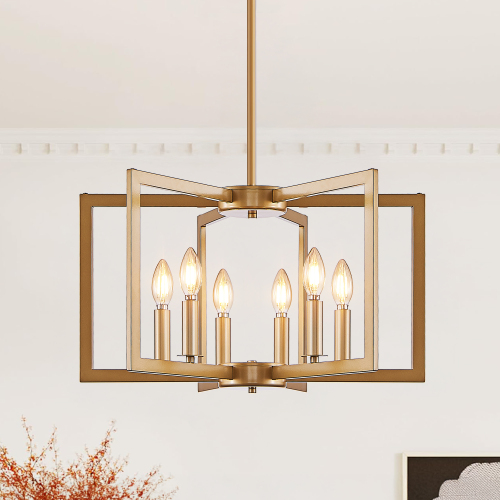 22-Inch Gold Geometric 6-Light Iron Chandelier for Modern Interiors