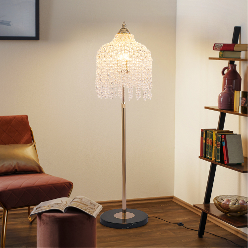 Gold 3-Light Crystal and Iron Floor Lamp with 63-Inch Marble-Texture Base