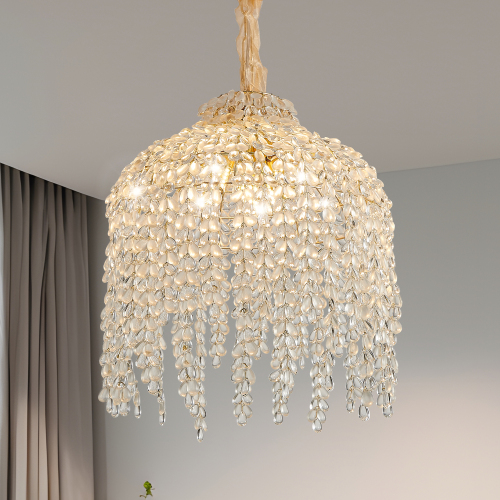 16-Inch Gold Crystal and Iron 5-Light Waterfall Pendant Chandelier
