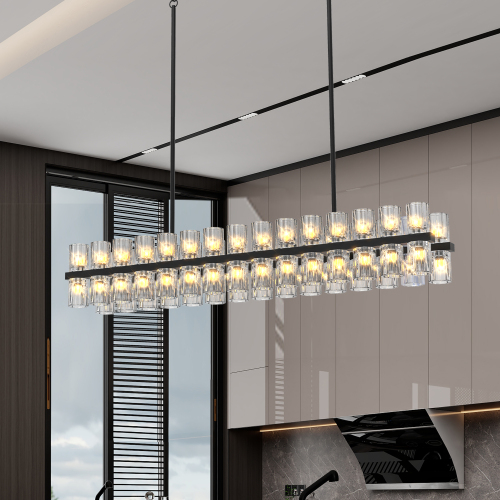 35.8-Inch Black Iron Rectangular K9 Crystal Dining Chandelier